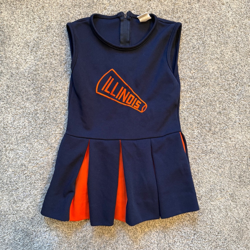 Vintage Little King Illinois Fighting Illini Cheerleader Dress Navy Orange Sz 6